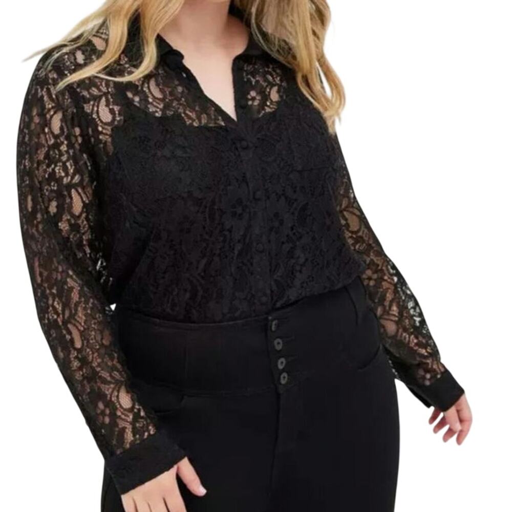 NWT Torrid Black Madison Lace Button Up Long Sleeve Shirt Whimsigoth Coquette